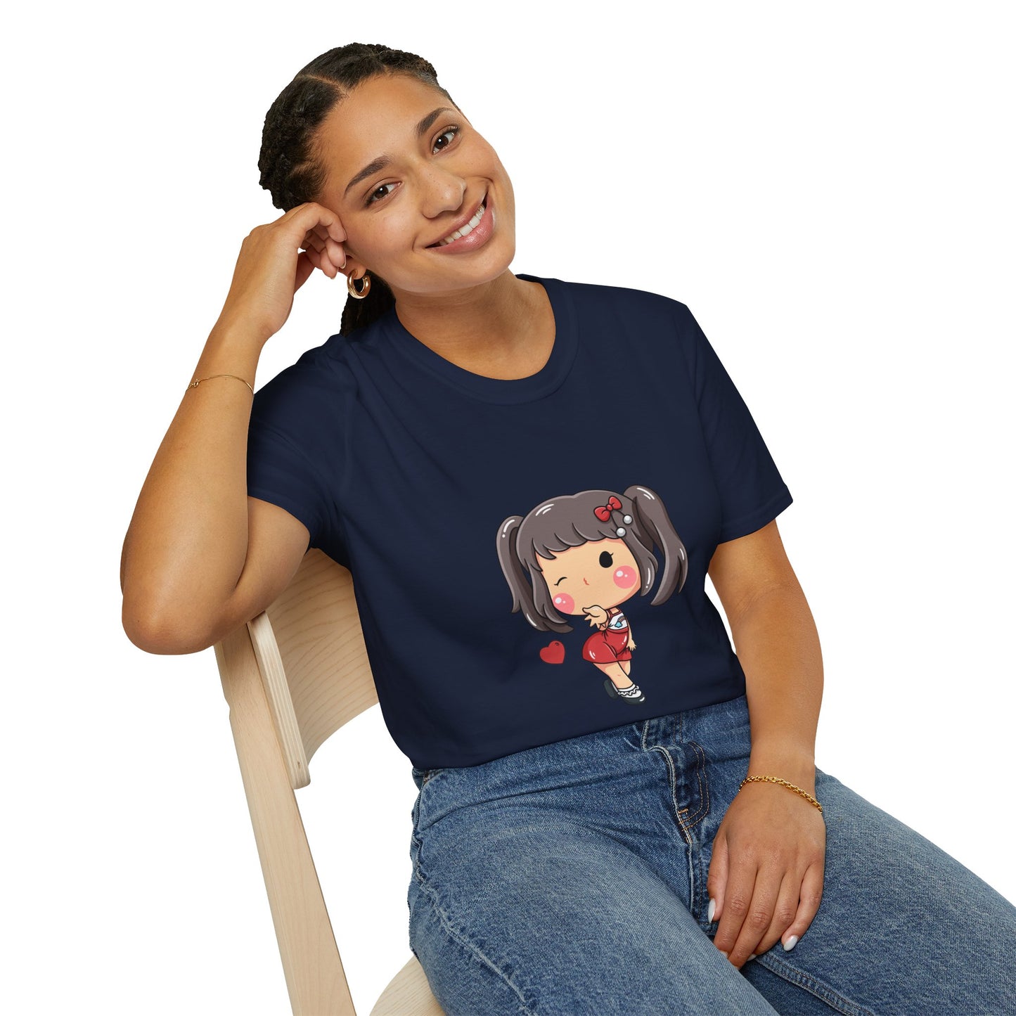 Kawaii Heart Girl Tee | Cute Chibi Graphic Cotton T-Shirt for Girls
