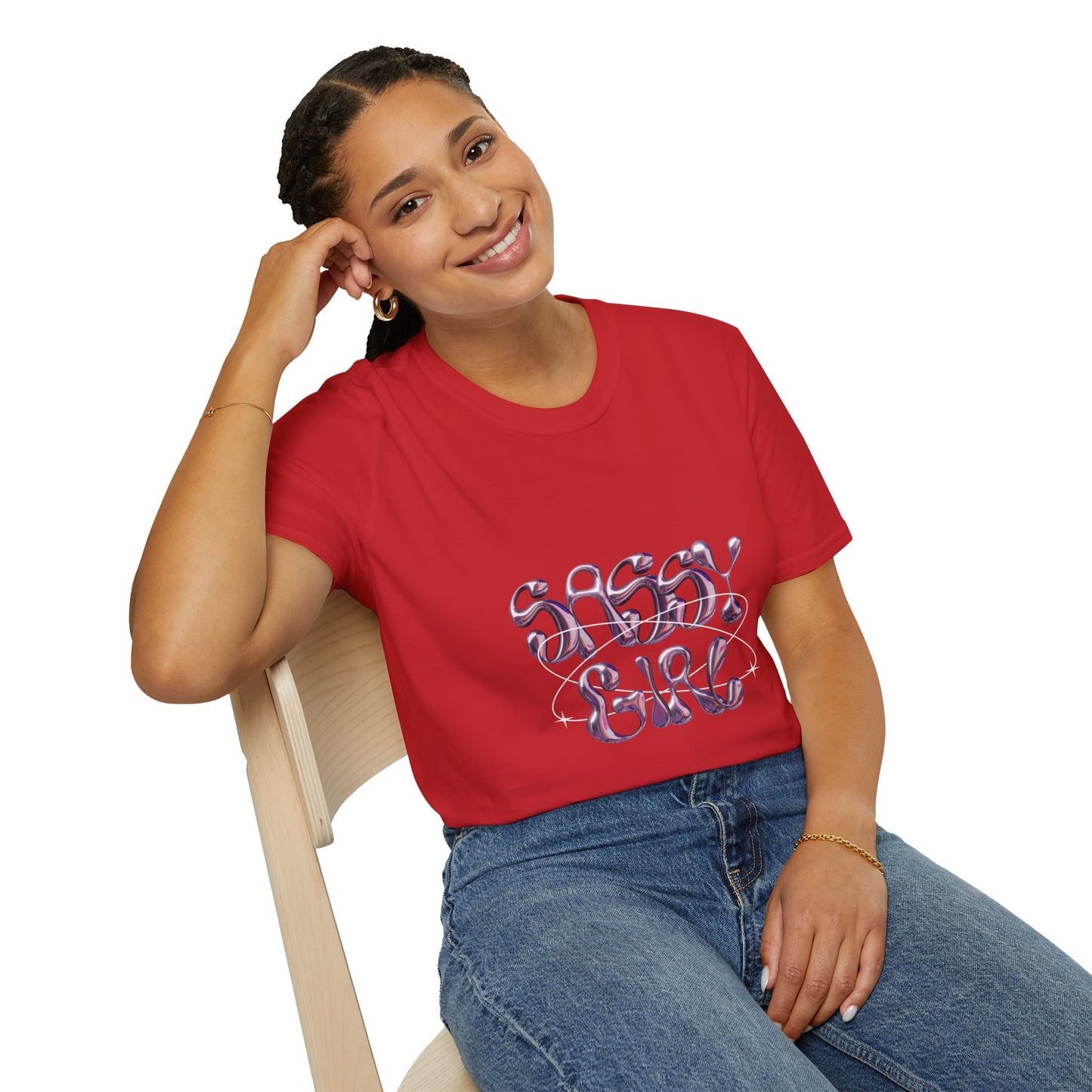 Sassy Girl Tee | Retro Swirl Graphic Cotton T-Shirt for Women