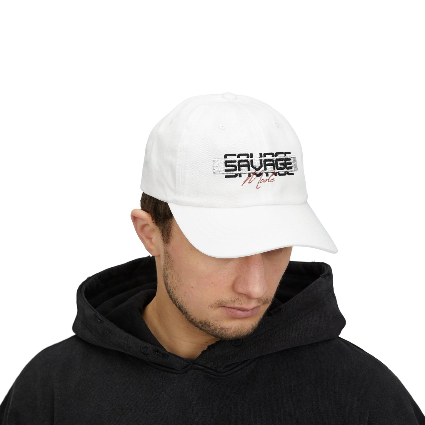 Savage Mode Cap | Minimal Embroidered White Baseball Hat