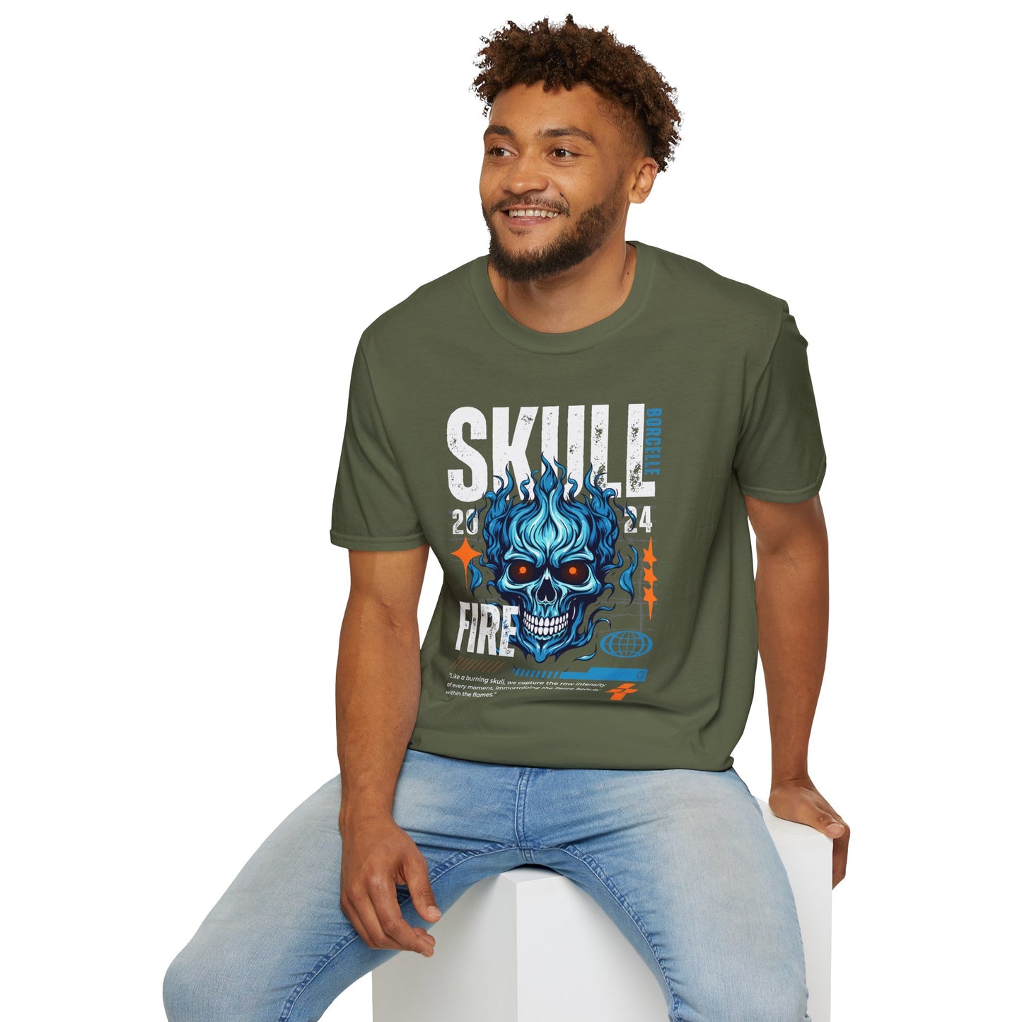 Blue Flame Skull Tee Streetwear | Graphic Cotton T-Shirt for Men & Women