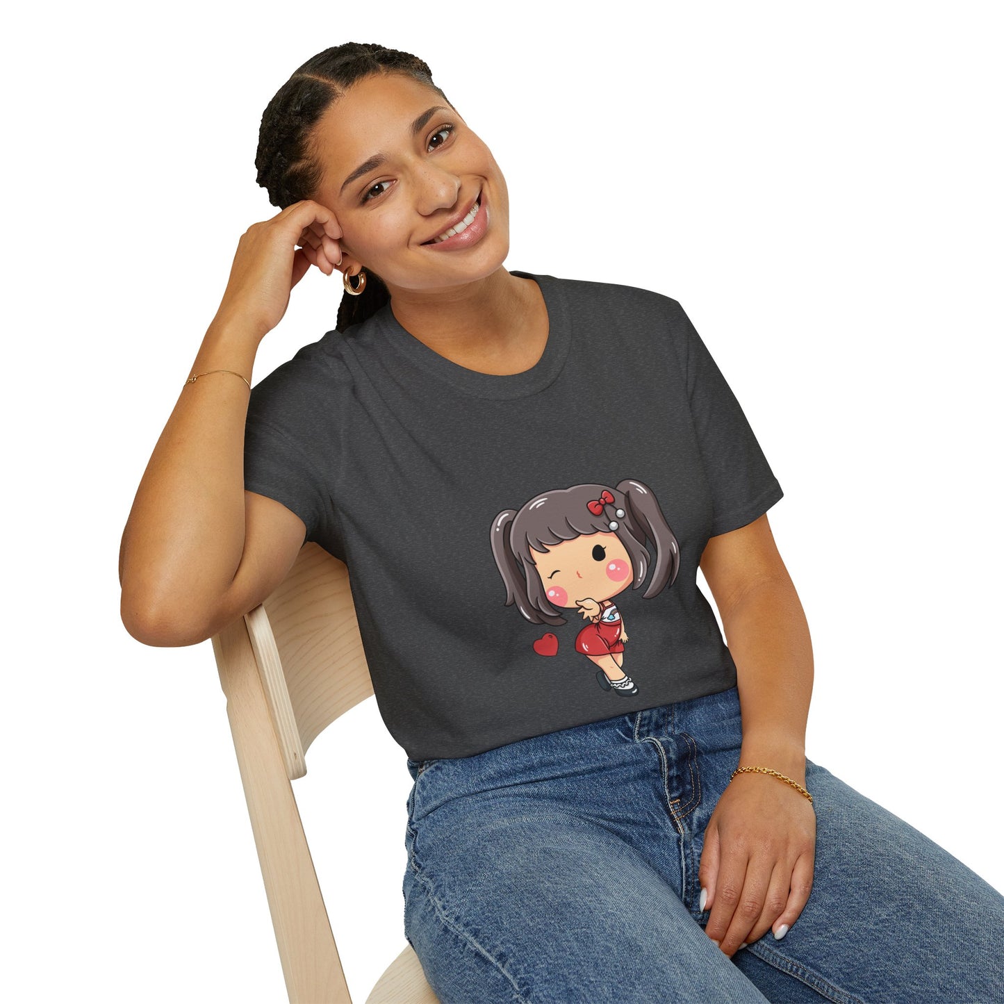 Kawaii Heart Girl Tee | Cute Chibi Graphic Cotton T-Shirt for Girls