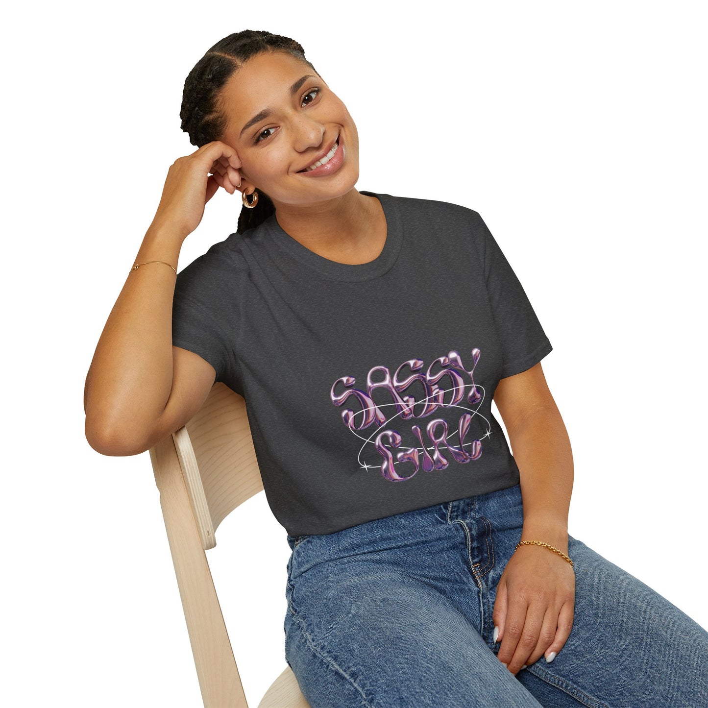 Sassy Girl Tee | Retro Swirl Graphic Cotton T-Shirt for Women