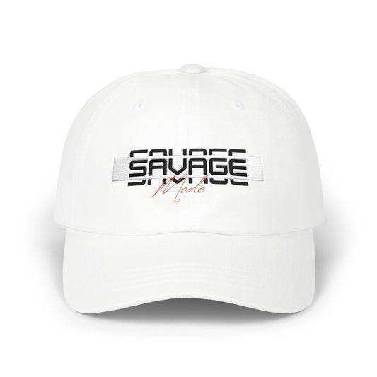 Savage Mode Cap | Minimal Embroidered White Baseball Hat
