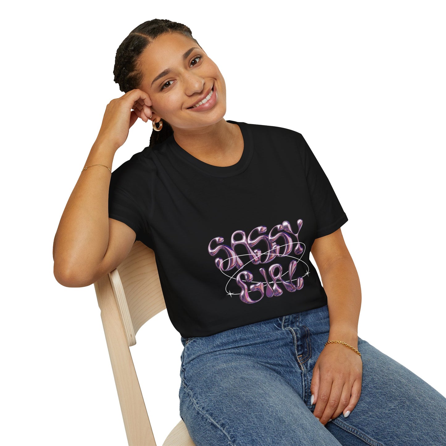 Sassy Girl Tee | Retro Swirl Graphic Cotton T-Shirt for Women