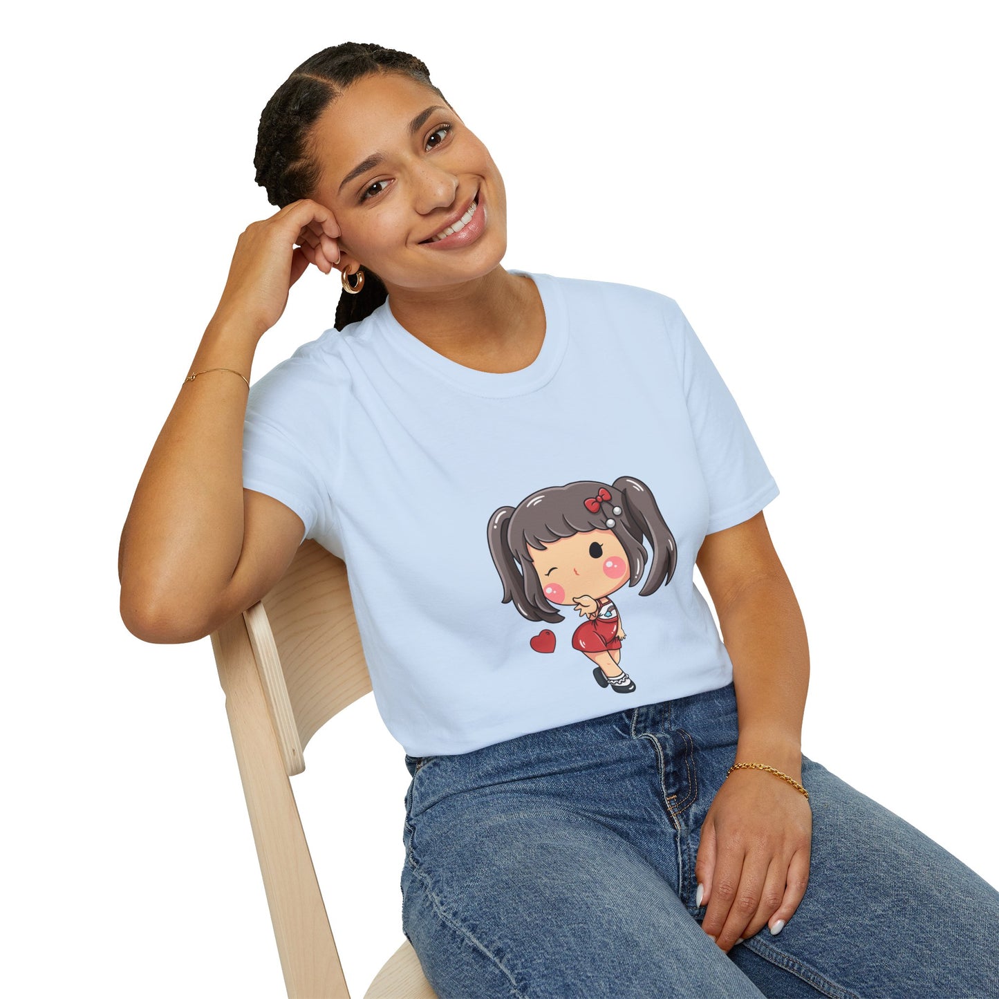 Kawaii Heart Girl Tee | Cute Chibi Graphic Cotton T-Shirt for Girls