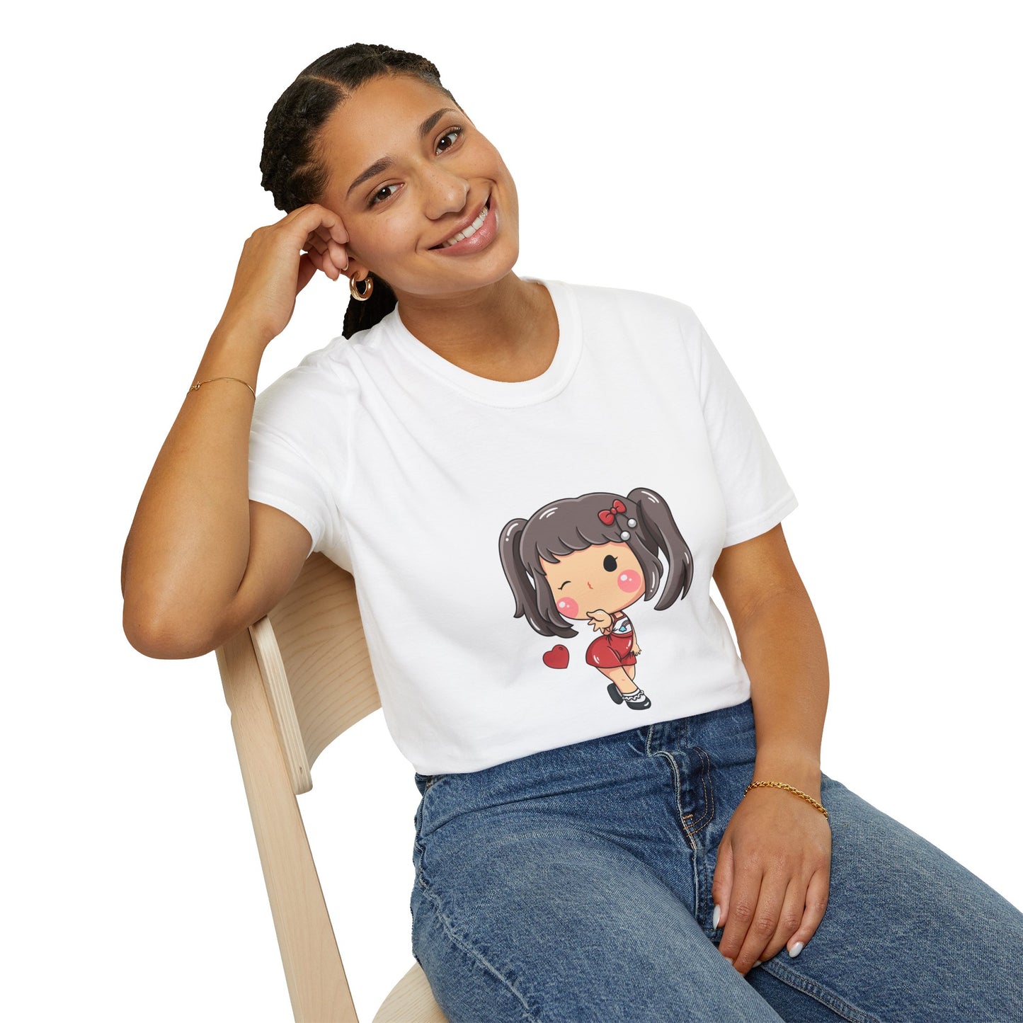 Kawaii Heart Girl Tee | Cute Chibi Graphic Cotton T-Shirt for Girls
