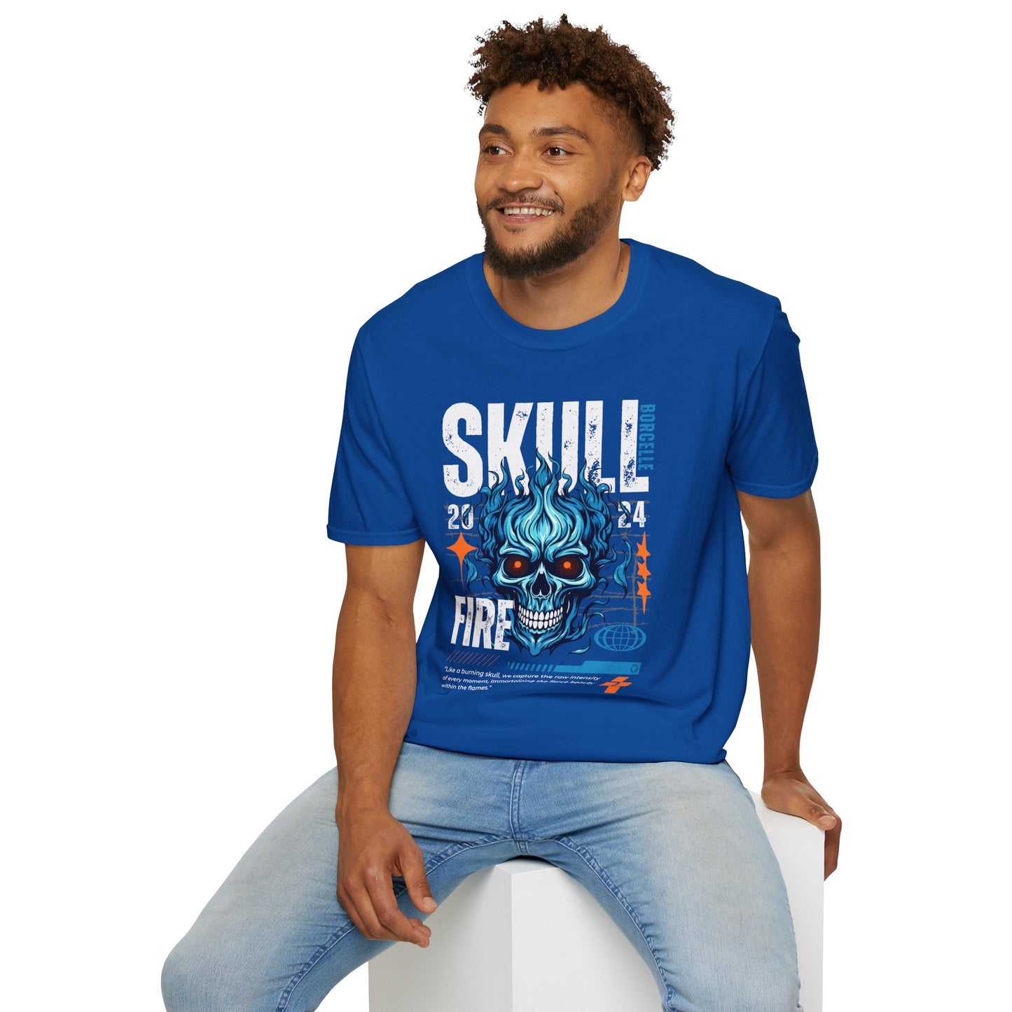 Blue Flame Skull Tee Streetwear | Graphic Cotton T-Shirt for Men & Women