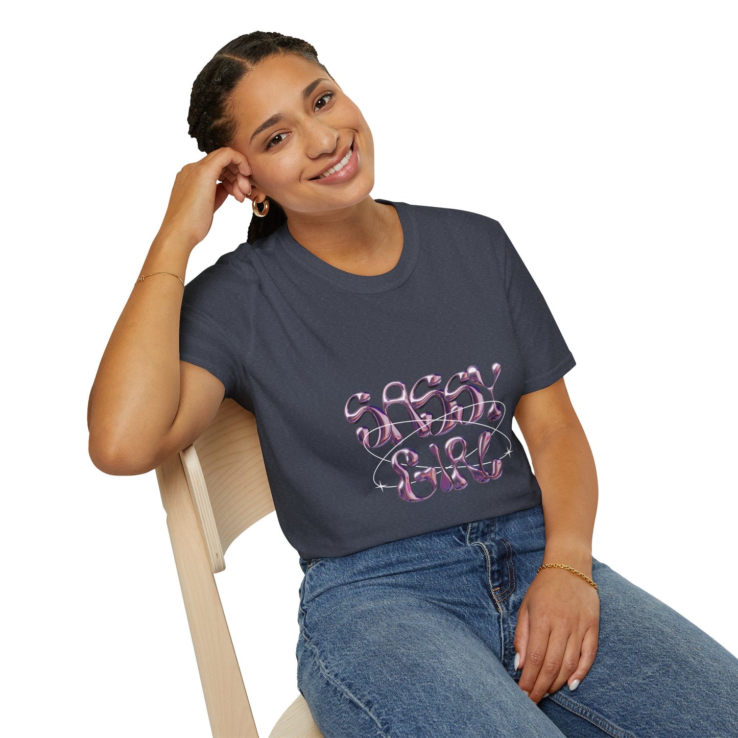 Sassy Girl Tee | Retro Swirl Graphic Cotton T-Shirt for Women