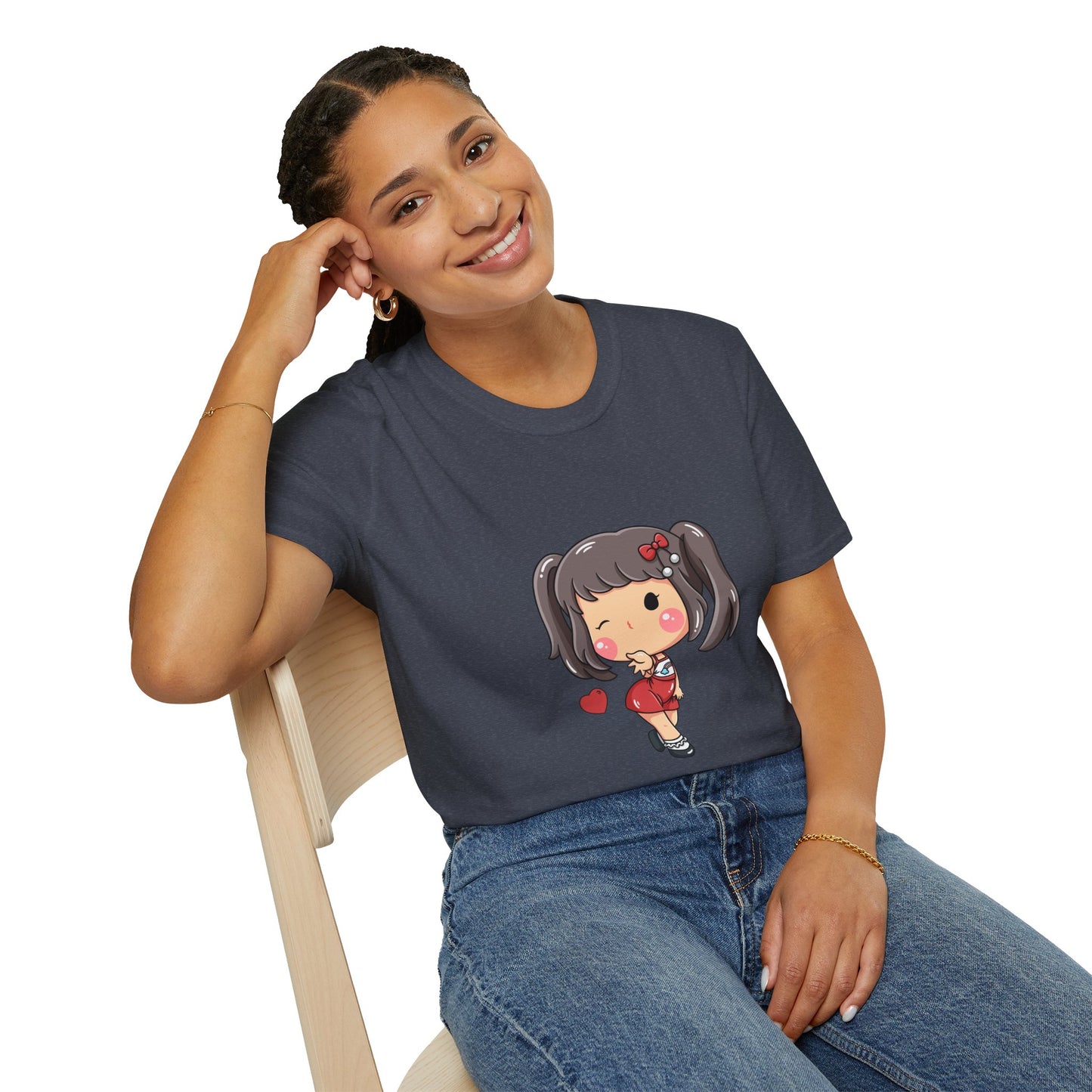 Kawaii Heart Girl Tee | Cute Chibi Graphic Cotton T-Shirt for Girls