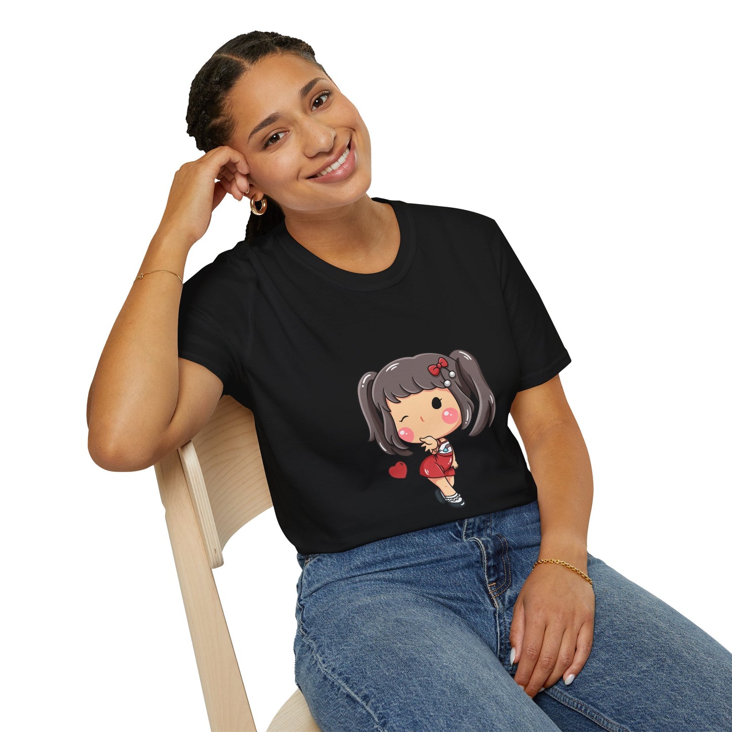 Kawaii Heart Girl Tee | Cute Chibi Graphic Cotton T-Shirt for Girls