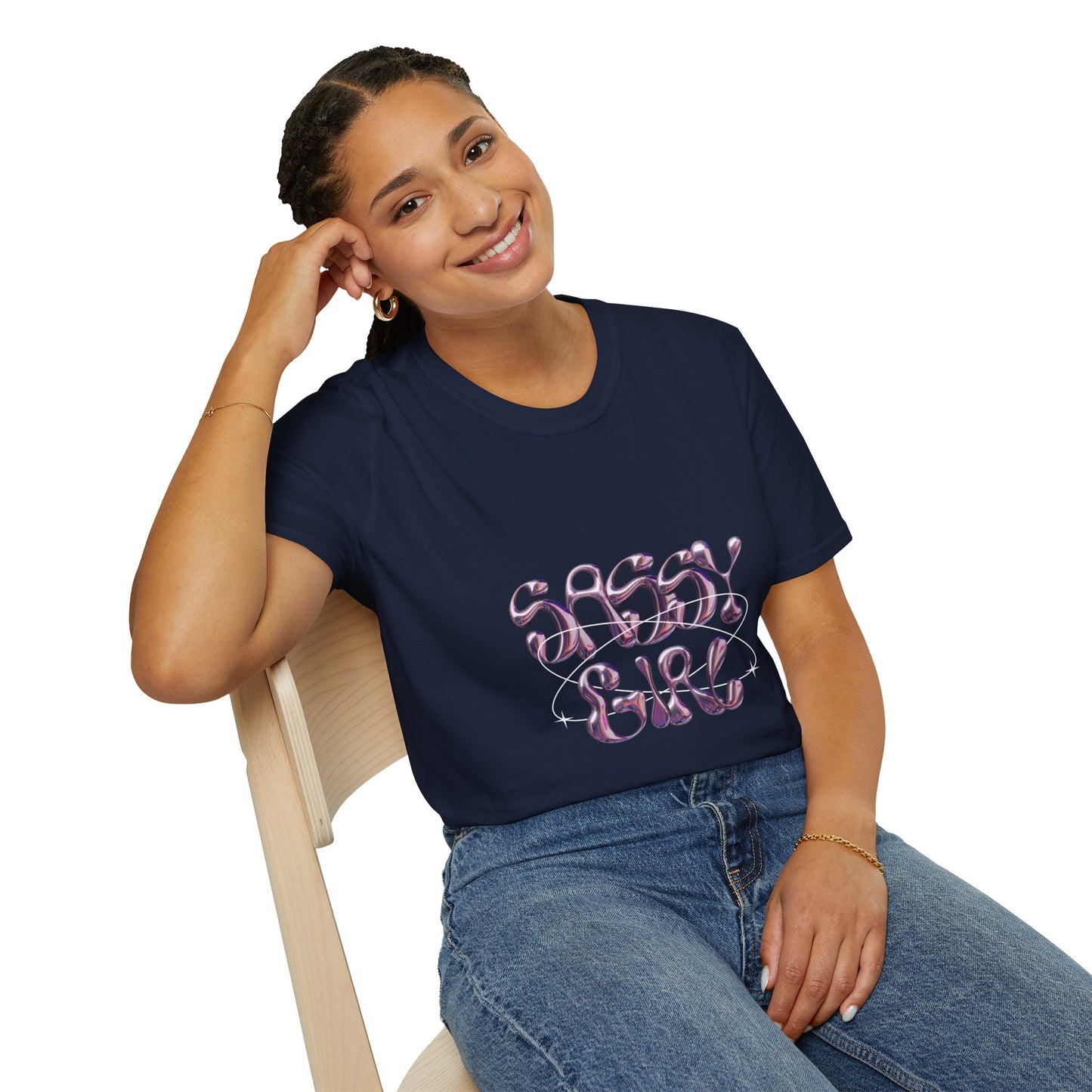 Sassy Girl Tee | Retro Swirl Graphic Cotton T-Shirt for Women