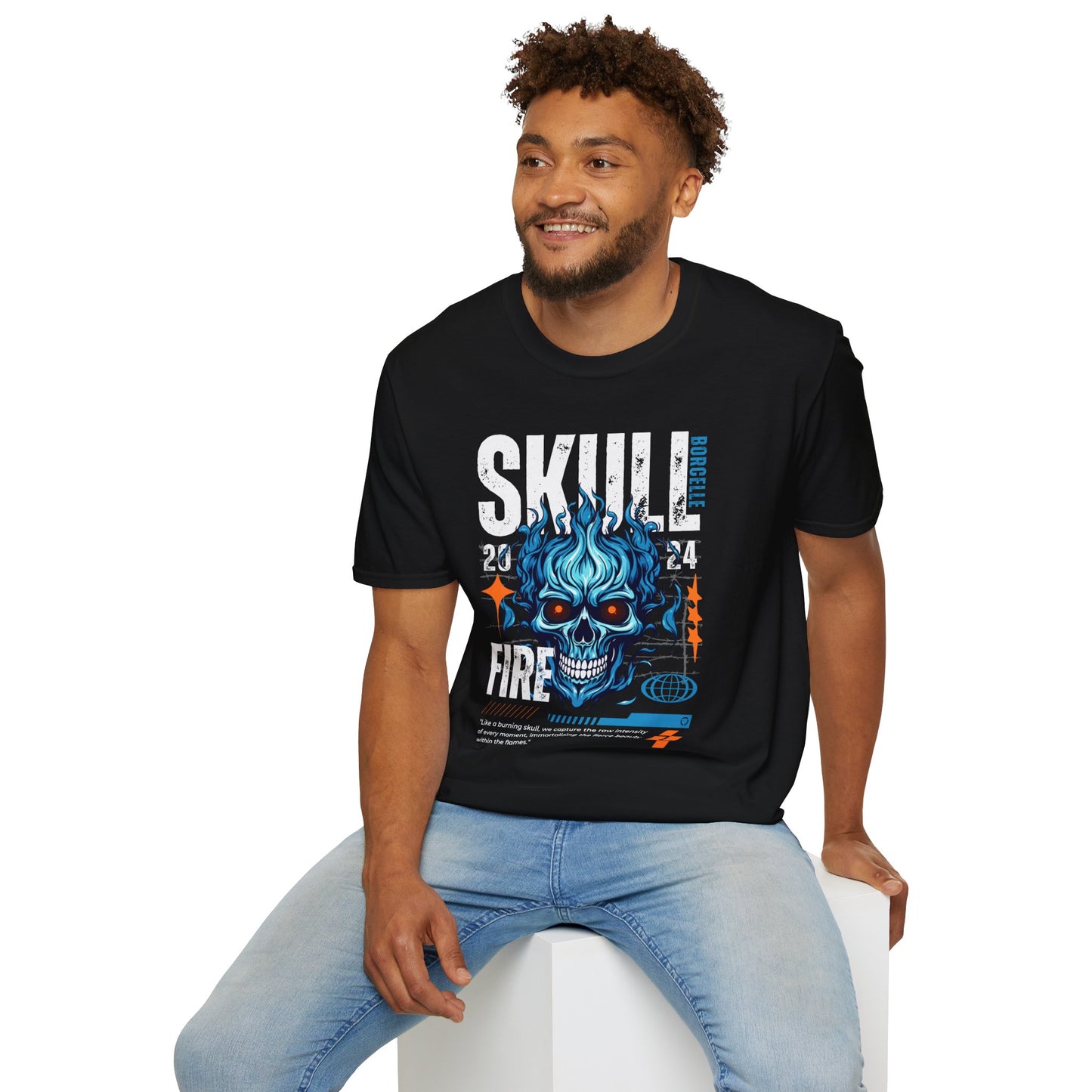 Blue Flame Skull Tee Streetwear | Graphic Cotton T-Shirt for Men & Women